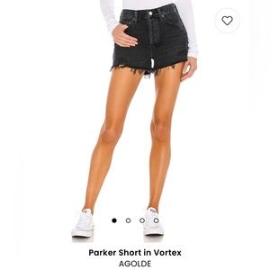 Agolde cutoff parker shorts in black vortex, size 33